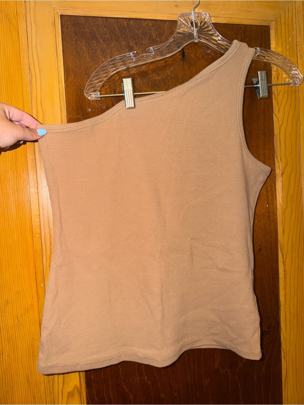 H&M One-Shoulder Ribbed Tank Top in Taupe